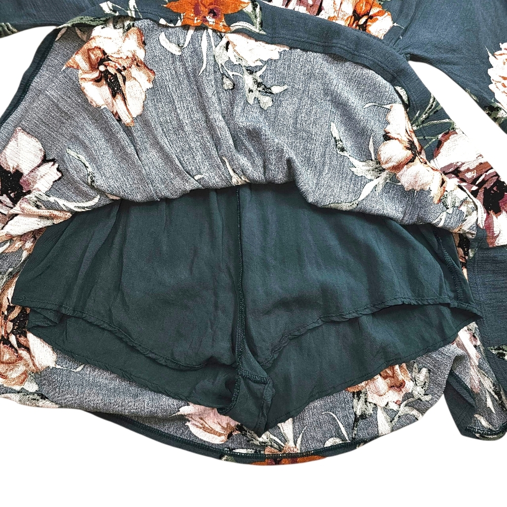 Lulu's Teal Floral Skort Dress Romper In M - Picture 8 of 8